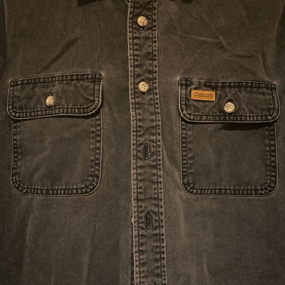 Vintage Carhartt Button Down Black Heavy Denim Shirt Men’s Size 2XL - Picture 2 of 6